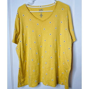 Croft Barrow Womens Sz 2x Cotton Shirt Yellow Sunflower V-Neck Stretch